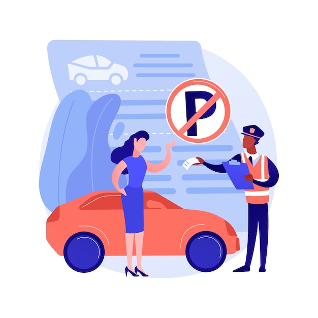 Bezpłatny wektor ilustracja wektorowa koncepcja abstrakcyjna mandatów parkingowych. zakaz parkowania, ograniczone miejsce, mandat karny, naruszenie zasad, mandat, termin płatności online, abstrakcyjna metafora zaparkowanego pojazdu.