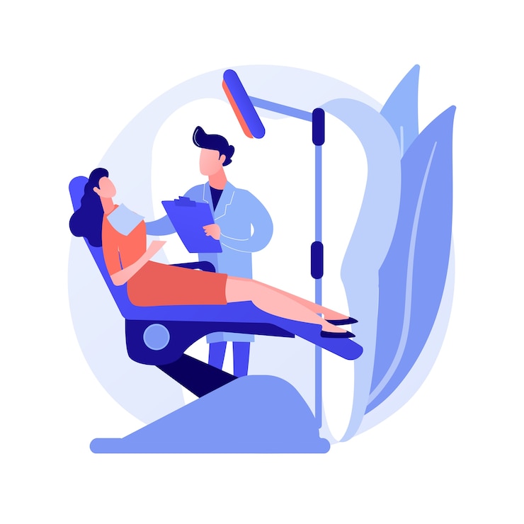 Bezpłatny plik Wektor ilustracja wektorowa koncepcja streszczenie leczenia stomatologicznego. klinika stomatologiczna, usługa pielęgnacji zębów, narzędzie do leczenia próchnicy, fotel dentystyczny, pomoc w nagłych przypadkach bólu zęba, abstrakcyjna metafora procedury ortodontycznej.