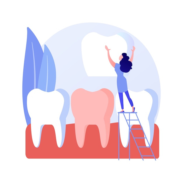 Bezpłatny wektor ilustracja wektorowa koncepcja streszczenie licówki dentystyczne. układanie licówek, kosmetyki stomatologiczne, estetyka zębów, usługi stomatologii estetycznej, klinika ortodontyczna, abstrakcyjna metafora uśmiechu celebrytów.