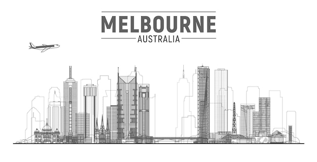 Ilustracja Wektorowa Panoramę Melbourne Australia Białe Tło Z Panoramą Miasta Zdjęcie Z Podróży Obraz Do Banera Prezentacji I Witryny Sieci Web