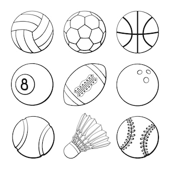 Ilustracja wektorowa zestaw ręcznie rysowane gryzmoły piłki nożnej piłka nożna koszykówka siatkówka piłki