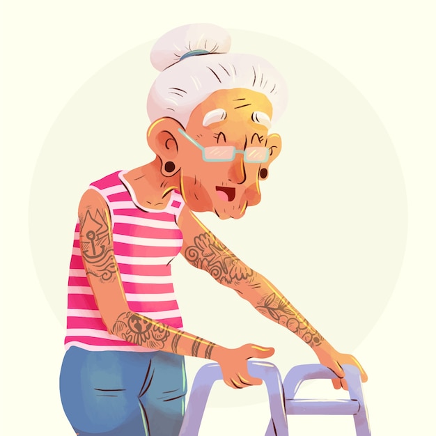 Bezpłatny wektor ilustracja wytatuowana stara osoba
