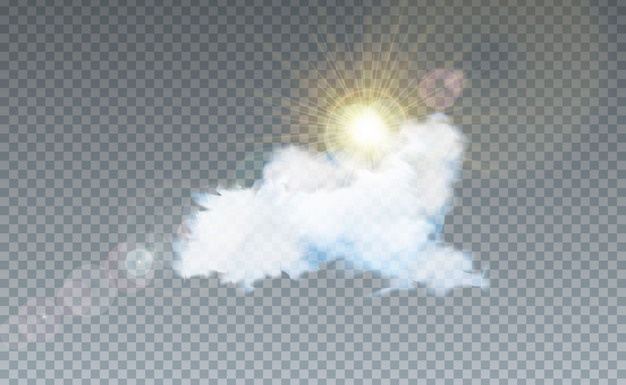 Bezpłatny wektor ilustracja z chmurą i światłem słonecznym odizolowywającymi na przejrzystym