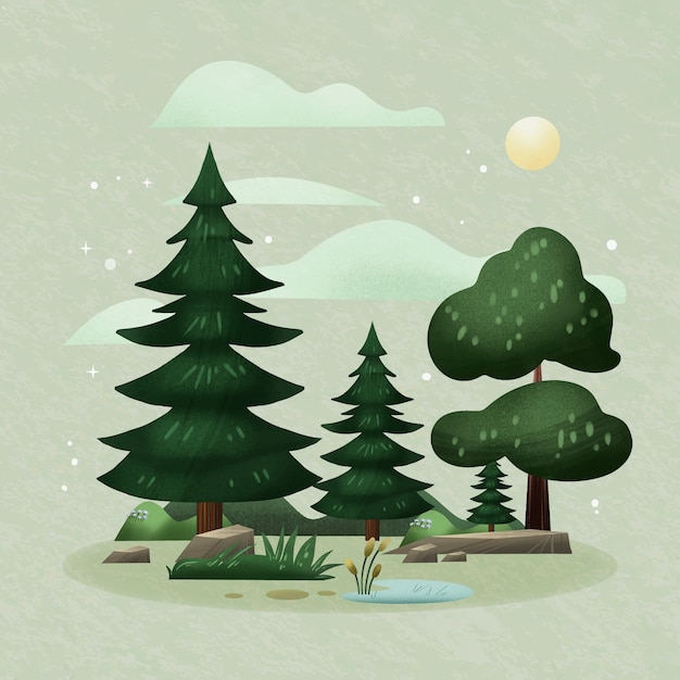 Bezpłatny wektor ilustracja z dnia lasu w akwarelach.