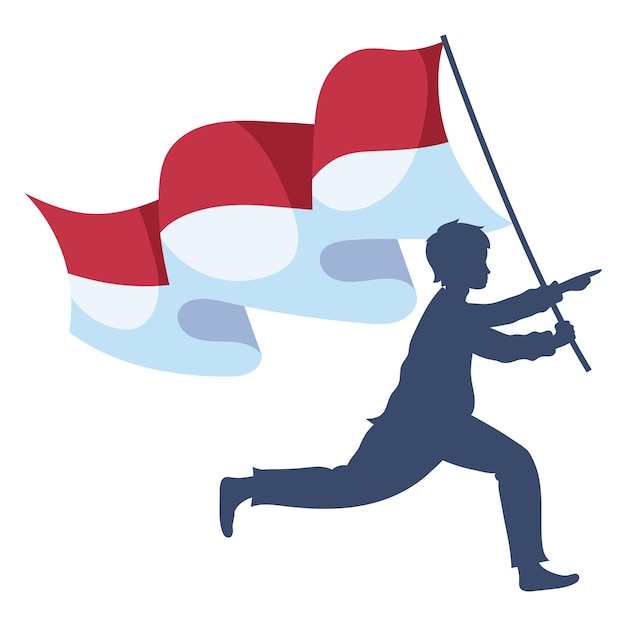 Ilustracja Z Dnia Niepodległości Indonezji Z Człowiekiem I Flagą