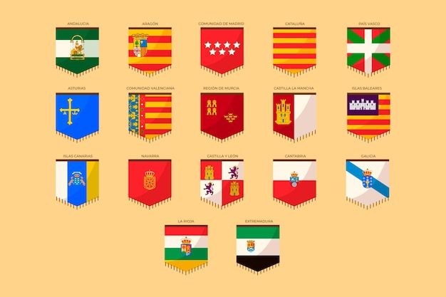 Bezpłatny wektor ilustracja zbioru flag regionów hiszpańskich