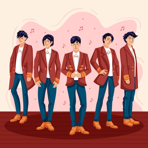 Ilustracja Zespołu Chłopięcego Kpop