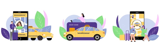 Ilustracja zestaw usług taksówkowych
