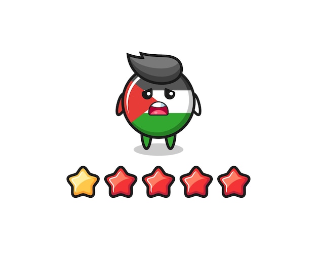 Ilustracja zła ocena klienta odznaka flaga palestyny urocza postać z 1 gwiazdką