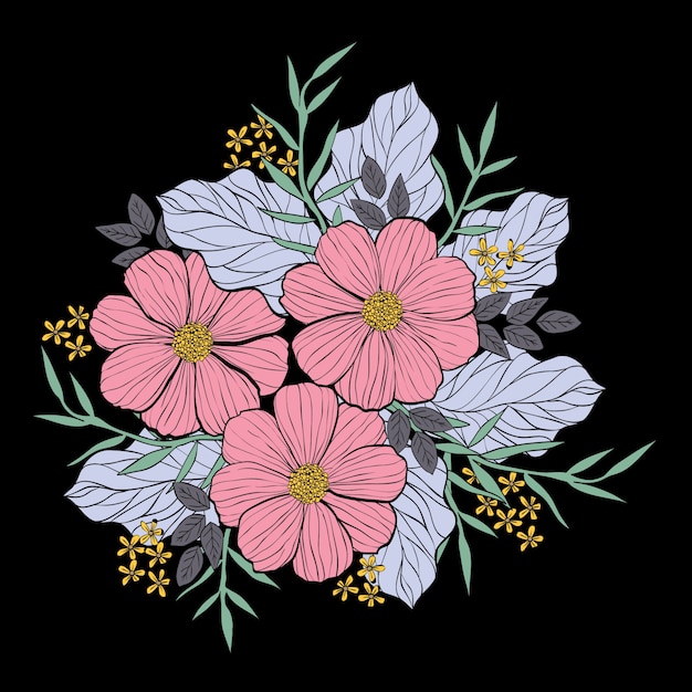 Bezpłatny wektor ilustrację bukiet kwiatów w stylu linii i strony rysunku