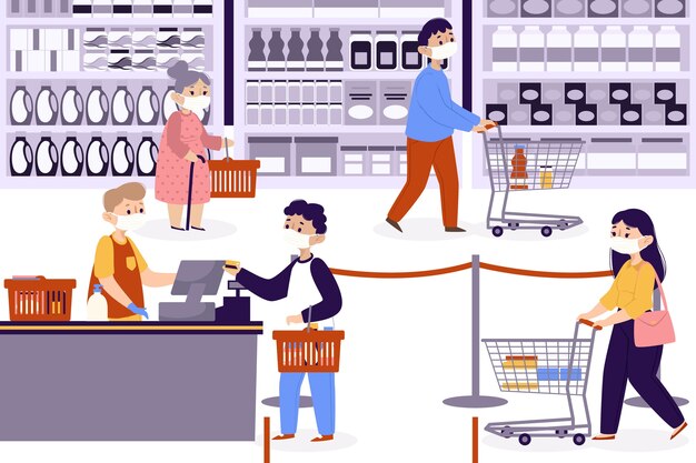 Ilustrowana koncepcja supermarketu koronawirusowego