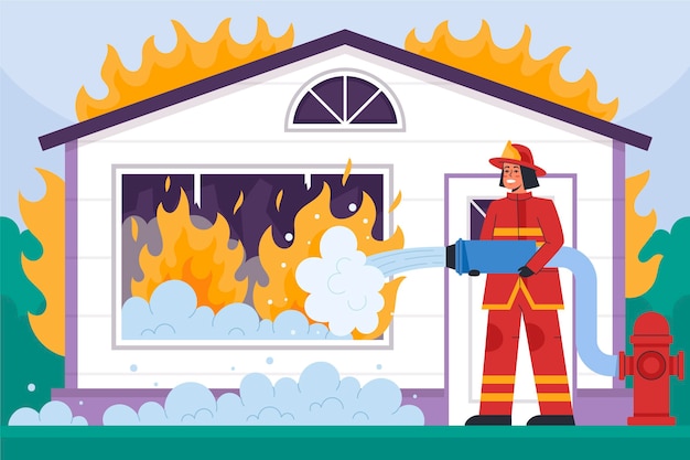 Bezpłatny wektor ilustrowani strażacy gaszący pożar
