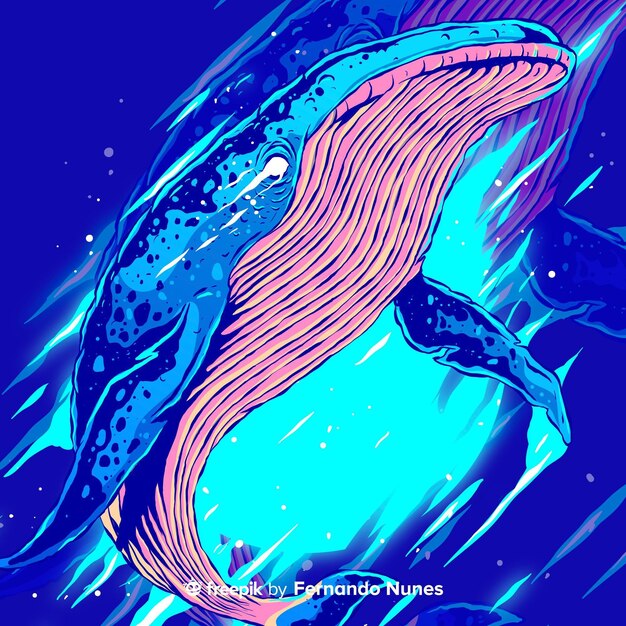 Ilustrowany kolorowy abstrakcyjny dziki wieloryb