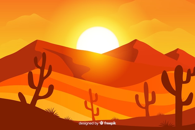 Bezpłatny wektor ilustrowany krajobraz pustyni ze słońcem