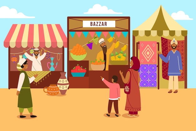 Bezpłatny wektor ilustrowany orientalny bazar arabski