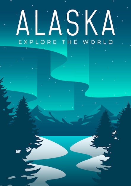Bezpłatny wektor ilustrowany projekt plakatu z podróży alaski