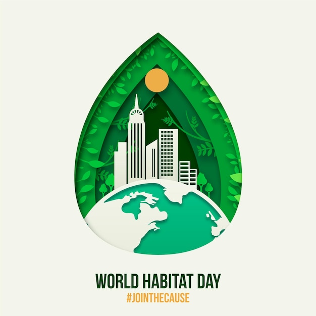 Ilustrowany światowy Dzień Habitatu W Stylu Papierowym