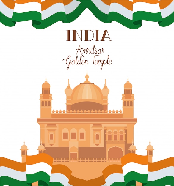 Indiańska Amritsar Złota świątynia Z Flaga