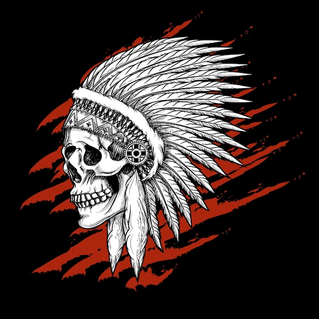 Bezpłatny wektor indiańska plemienna czaszka z piórami