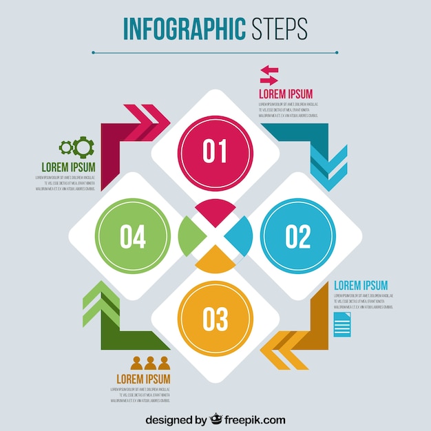 Bezpłatny wektor infograficzne kroki ze strzałkami i kształtami