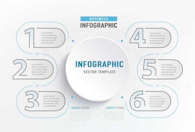 Infografika 6 krok elementu. Graficzny diagram koła, projekt wykresu biznesowego.