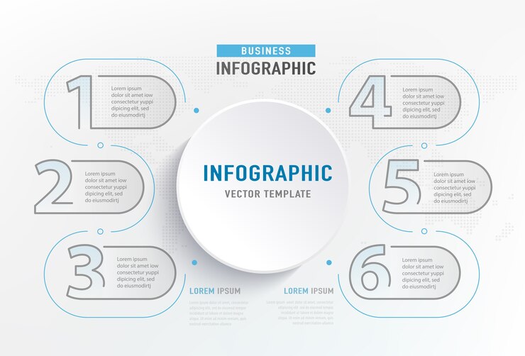 Bezpłatny plik Wektor infografika 6 krok elementu. graficzny diagram koła, projekt wykresu biznesowego.