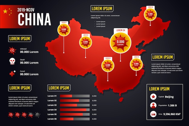 Bezpłatny wektor infografika mapa kraju koronawirusa