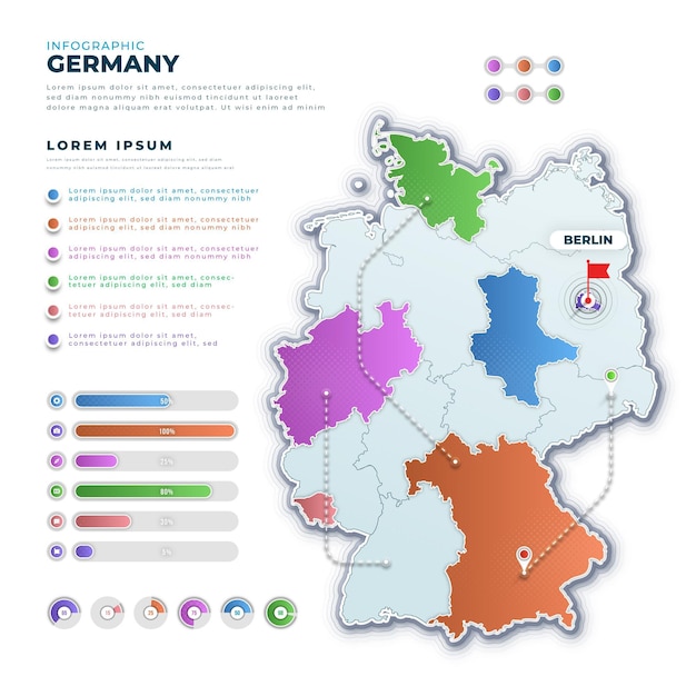 Bezpłatny wektor infografika mapa niemiec gradientu