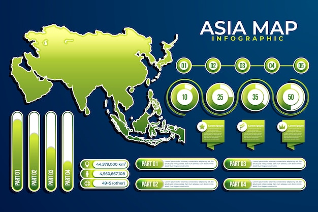 Bezpłatny wektor infografika mapy azji gradientu