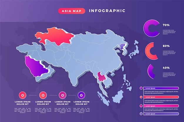 Bezpłatny wektor infografika mapy azji gradientu