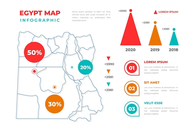 Bezpłatny wektor infografika mapy liniowej egiptu