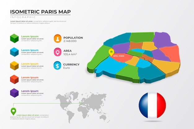 Infografiki Kolorowe Mapy Izometryczne Paryża