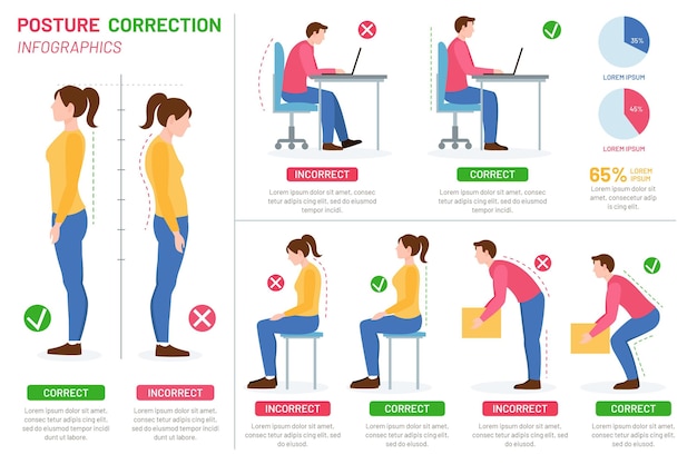 Bezpłatny wektor infografiki korekcji postawy