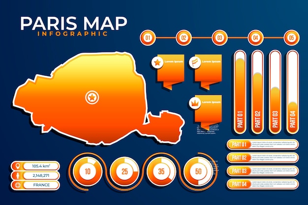 Bezpłatny wektor infografiki mapy gradientu paryża