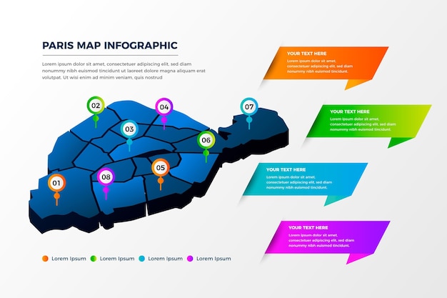 Bezpłatny wektor infografiki mapy izometryczny paryża