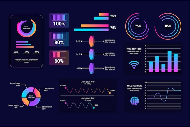 Infografiki Sci Fi Na Przezroczystym Tle Futurystycznym. Abstrakcyjna Koncepcja Przyszłości Nauka Wirtualny Interfejs Graficzny Ekran Z Kolorowymi Ilustracjami Cyfrowymi Infografiki.