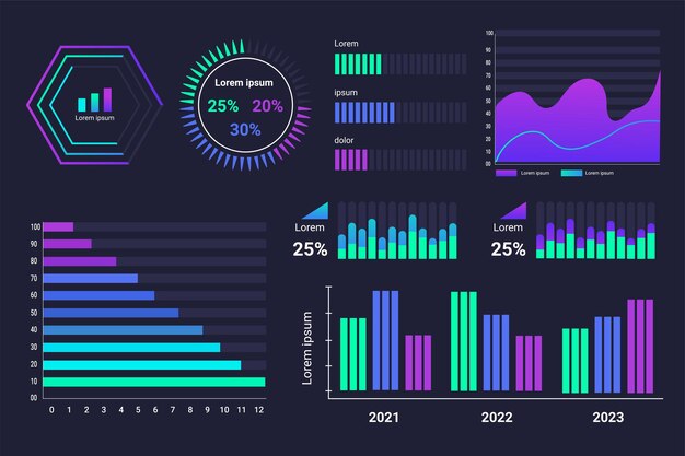 Infografiki Sci Fi na przezroczystym tle futurystycznym. Abstrakcyjna koncepcja przyszłości nauka wirtualny interfejs graficzny ekran z kolorowymi ilustracjami cyfrowymi infografiki.