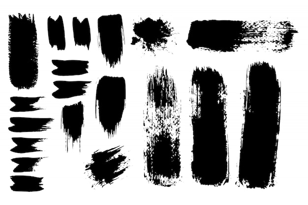 Inked Vector Paint Brush Strokes Set. Duża Kolekcja Czarne Sylwetki