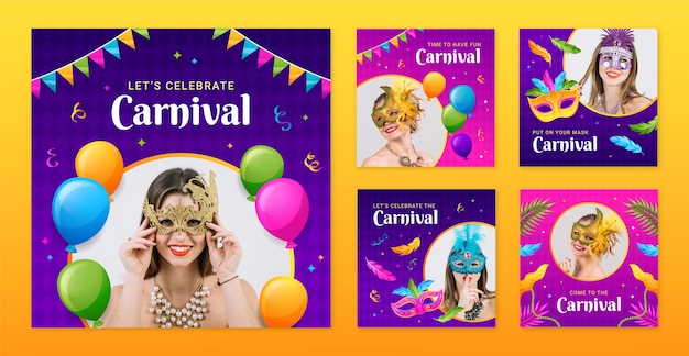 Bezpłatny wektor instagram publikuje kolekcję na świętowanie karnawału