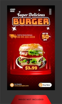 Instagram story post burger menu i układ tła restauracji dla szablonu mediów społecznościowych