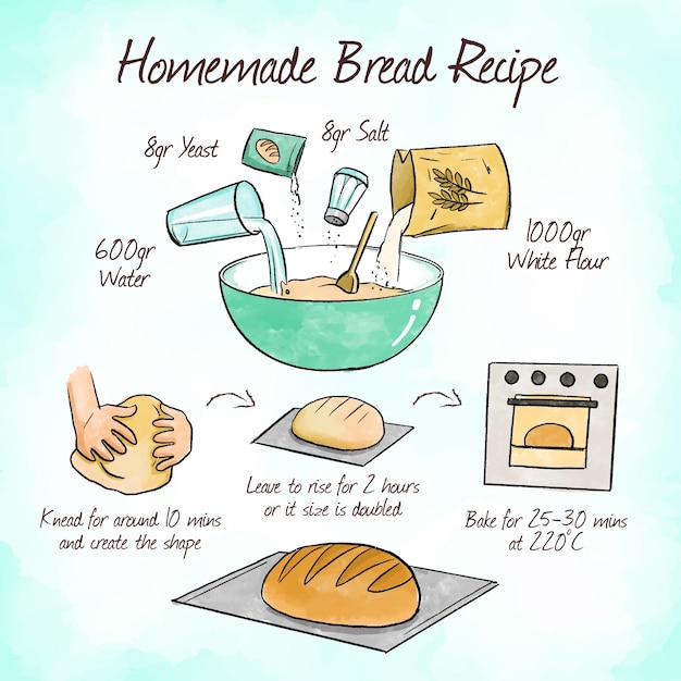 Bezpłatny wektor instrukcje dotyczące pysznego przepisu na chleb