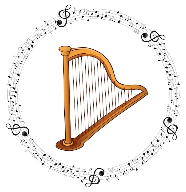 Instrument harfy na białym tle