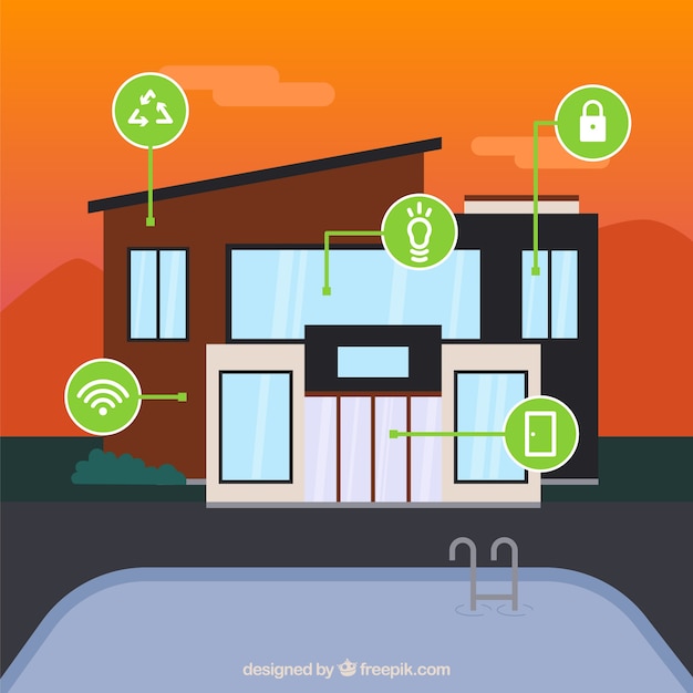 Bezpłatny wektor inteligentne tło domu w stylu płaski