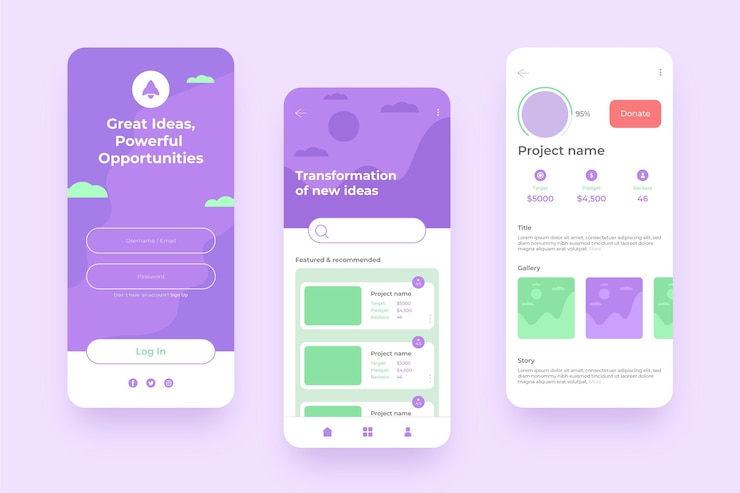 Bezpłatny plik Wektor interfejs aplikacji crowdfundingowej na telefon komórkowy