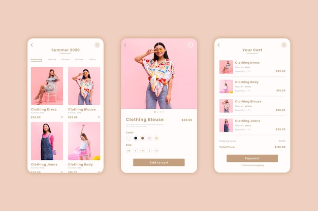Bezpłatny wektor interfejs aplikacji do zakupów mody