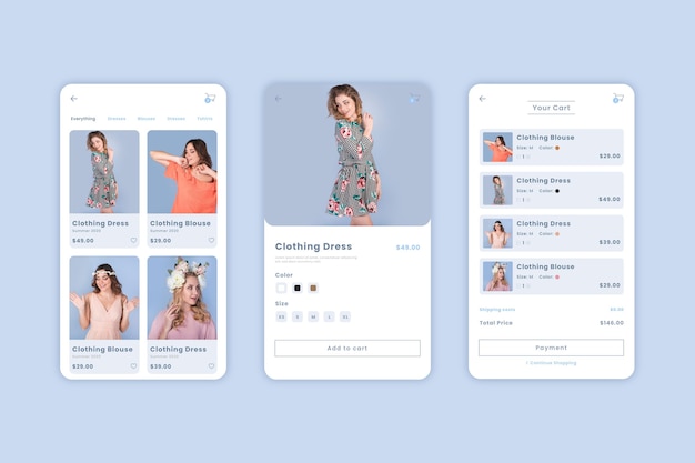 Bezpłatny wektor interfejs aplikacji do zakupów mody