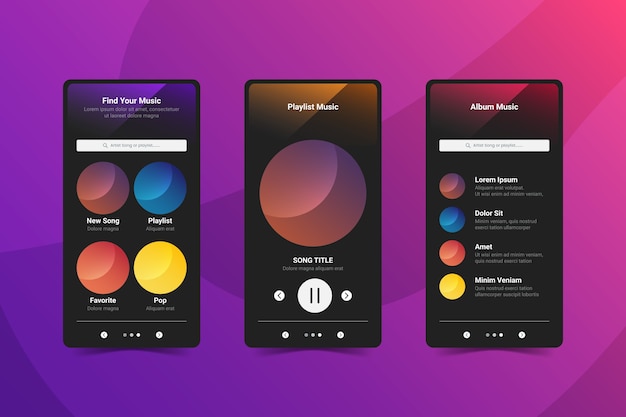Bezpłatny wektor interfejs aplikacji odtwarzacza muzyki na telefonie komórkowym