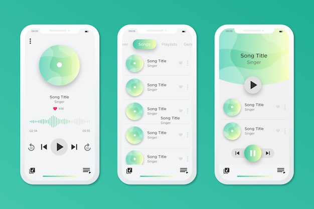 Bezpłatny wektor interfejs aplikacji odtwarzacza muzyki