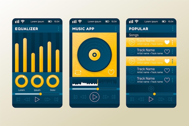 Bezpłatny wektor interfejs aplikacji odtwarzacza muzyki