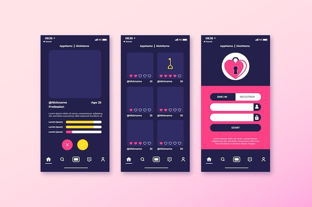 Bezpłatny wektor interfejs aplikacji randkowej na smartfony